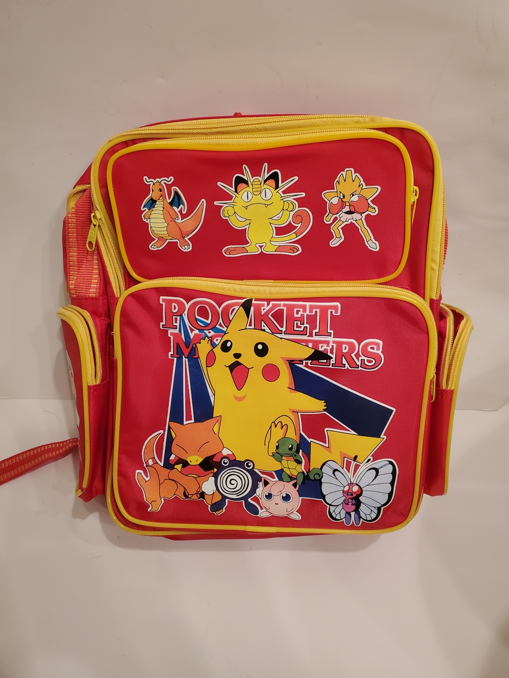 Pocket Monsters Red Kids Backpack with Yellow Trim featuring Pikachu and